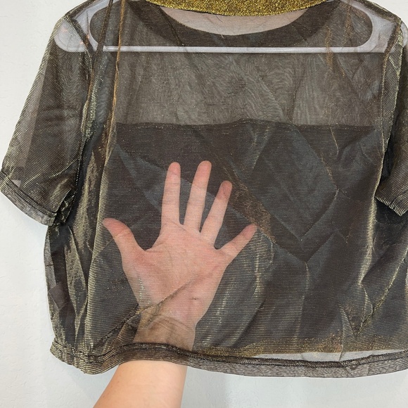 Essue Crop Top Women's L Gold Metallic Pullover Party Boy Trap Short Sleeve - Picture 5 of 12